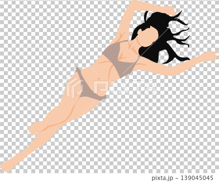 水着を着た女性が浜辺にいるイラスト 139045045