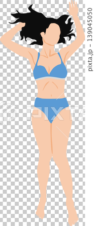 An illustration of a woman in a swimsuit on a beach. 139045050