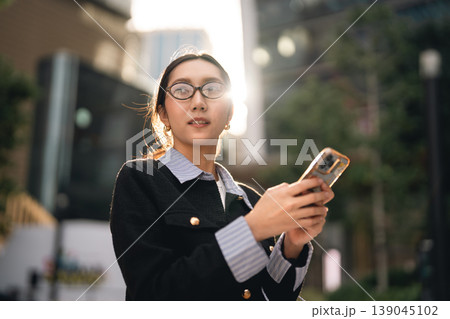 Business asian woman wear eyeglasses goal looking forward positive confidence beautiful smiling 139045102