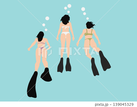 足にフィンを付けて泳いでいる女性のイラスト 139045329