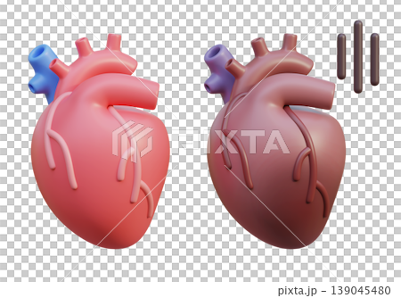 Healthy and Unhealthy Human Heart 3D Icons 139045480