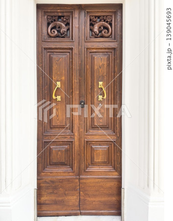 ancient ornate wooden door 139045693