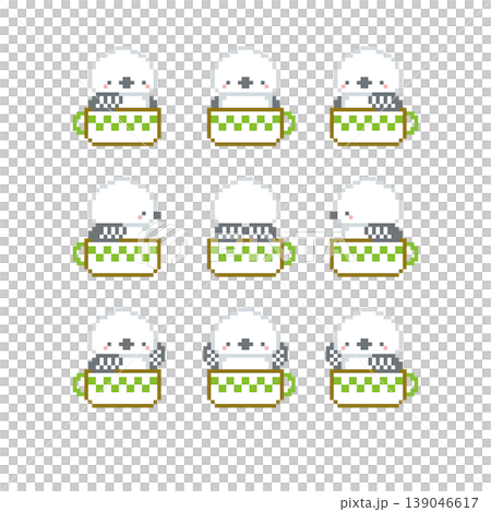 緑色カップとシマエナガのドット絵 139046617