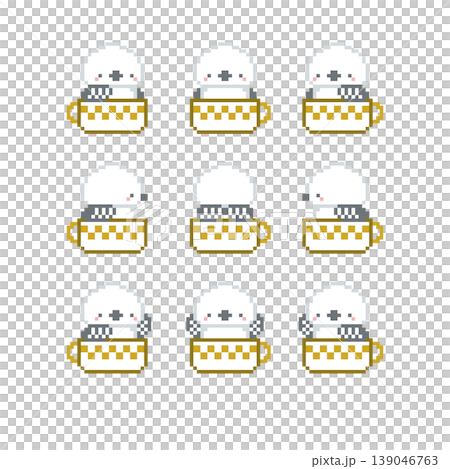 茶色カップとシマエナガのドット絵 茶色カップとシマエナガのドット絵 139046763