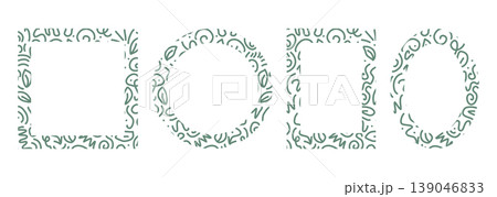 Set of frames in uniform style with doodle leaf patterns Set of frames in uniform style with doodle leaf patterns 139046833