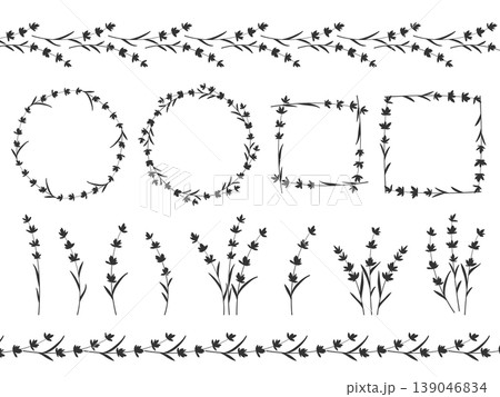 Set of wildflowers and herbs in black silhouette Set of wildflowers and herbs in black silhouette 139046834