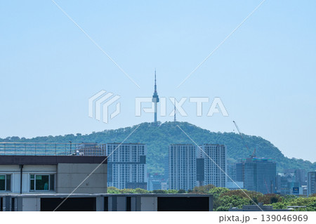 Seoul, South Korea - Apr. 18, 2026 : N Seoul Tower landmark on Namsan Mountain with city skyline, South Korea Seoul, South Korea - Apr. 18, 2026 : N Seoul Tower landmark on Namsan Mountain with city skyline, South Korea 139046969