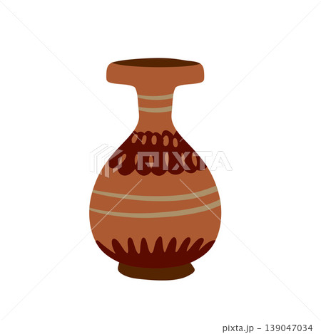 Ceramic vase, ethnic clay pottery vessel with traditional ornament. Ancient ceramic vase, rustic decorative jar with hand drawn pattern. Antique pottery kitchenware, folk style earthy brown container Ceramic vase, ethnic clay pottery vessel with traditional ornament. Ancient ceramic vase, rustic decorative jar with hand drawn pattern. Antique pottery kitchenware, folk style earthy brown container 139047034
