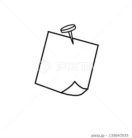 Memo paper sticker, blank sticky note with pushpin doodle. Message reminder page, office post note board, notice paper element black outline isolated. Sticky note sign Memo paper sticker, blank sticky note with pushpin doodle. Message reminder page, office post note board, notice paper element black outline isolated. Sticky note sign 139047035