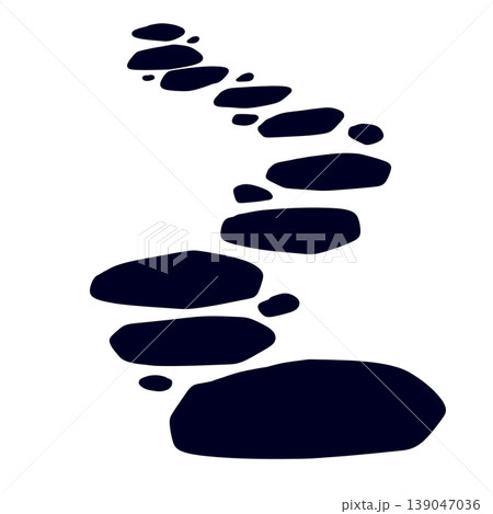 Stone path, black pebble walkway winding garden trail. Minimalist rock stone path, natural paving block landscape element. Outdoor park footpath, zen garden stone decoration Stone path, black pebble walkway winding garden trail. Minimalist rock stone path, natural paving block landscape element. Outdoor park footpath, zen garden stone decoration 139047036