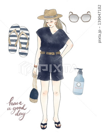 夏服の女性イラストセット　夏コーデ　ファッション　全身　 139047182