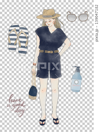 夏服の女性イラストセット　夏コーデ　ファッション　全身　 139047182
