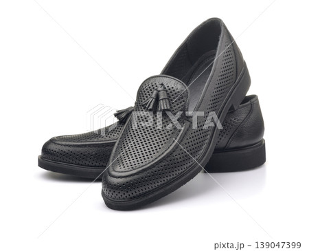 Pair of black leather tassel loafers Pair of black leather tassel loafers 139047399