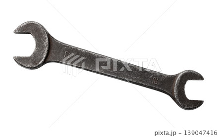 Side view of old double open end wrench Side view of old double open end wrench 139047416