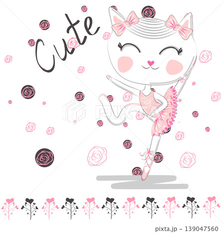 Cute ballerina cat dancing ballet in pink tutu. Cute ballerina cat dancing ballet in pink tutu. 139047560