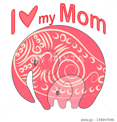 Cute funny baby elephant. Mother's Day holiday concept. 139047646