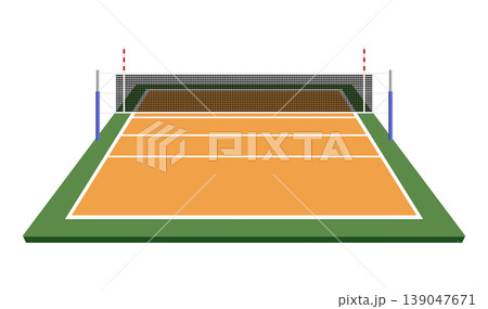 Top view of tennis court with clear white lines and orange playing surface, minimal flat design style. Sport field background ideal for game strategy, training concepts, competition visuals Top view of tennis court with clear white lines and orange playing surface, minimal flat design style. Sport field background ideal for game strategy, training concepts, competition visuals 139047671