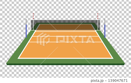 Top view of tennis court with clear white lines and orange playing surface, minimal flat design style. Sport field background ideal for game strategy, training concepts, competition visuals Top view of tennis court with clear white lines and orange playing surface, minimal flat design style. Sport field background ideal for game strategy, training concepts, competition visuals 139047671