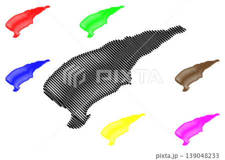 Hunda island (United Kingdom of Great Britain and Northern Ireland, Scotland, Orkney) map vector illustration, scribble sketch Isle of dog island map 139048233