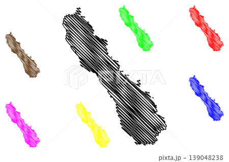 Linga island (United Kingdom of Great Britain and Northern Ireland, Scotland, Shetland islands) map vector illustration, scribble sketch Isle of lyngey, Bluemull Sound map 139048238
