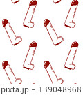 vibrator penis, dildo,  adult sex toy, accessories for sex games and bdsm, simple linear red repeating vector for brand identity or packaging design 139048968