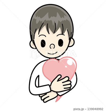 ハートを抱きしめる男性（手描き、レッド） 139048992