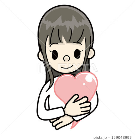 ハートを抱きしめる女性（手描き、レッド） 139048995