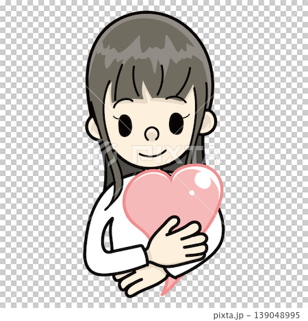 Woman hugging a heart (hand-drawn, red) Woman hugging a heart (hand-drawn, red) 139048995