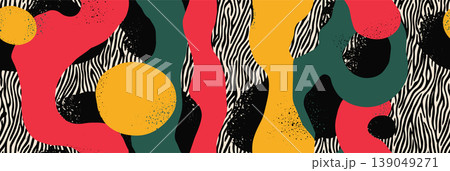 Abstract organic shapes pattern with distressed texture. Organic shapes creating a modern seamless pattern with bold colors and varied textures 139049271