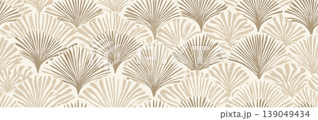 Japanese fan shell motif seamless repeating pattern. Neutral colored repeating pattern with abstract fan shapes creating a decorative texture Japanese fan shell motif seamless repeating pattern. Neutral colored repeating pattern with abstract fan shapes creating a decorative texture 139049434