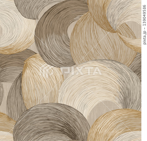 Abstract seamless repeat pattern with swirling circles in natural tones. Abstract seamless repeat pattern featuring swirling circular shapes over a linen texture background Abstract seamless repeat pattern with swirling circles in natural tones. Abstract seamless repeat pattern featuring swirling circular shapes over a linen texture background 139049586