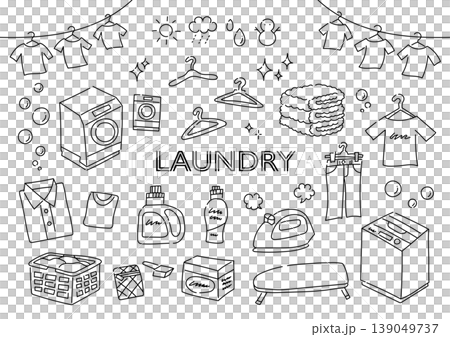 A set of hand-drawn illustrations related to laundry. A set of hand-drawn illustrations related to laundry. 139049737