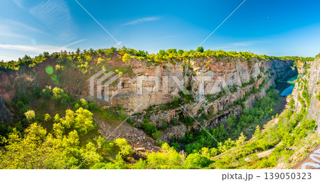 Panoramic view of limestone quarry of Small America (Mala America in czech speak). Czech Republic - Bohemia. Panoramic view of limestone quarry of Small America (Mala America in czech speak). Czech Republic - Bohemia. 139050323
