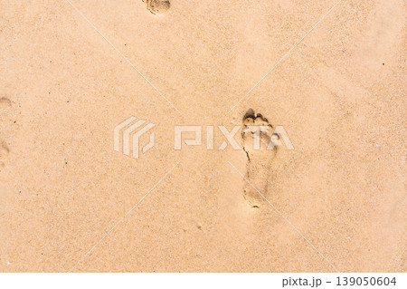 The footprint in the sand near sea. Concept of relaxation on summer vacation The footprint in the sand near sea. Concept of relaxation on summer vacation 139050604