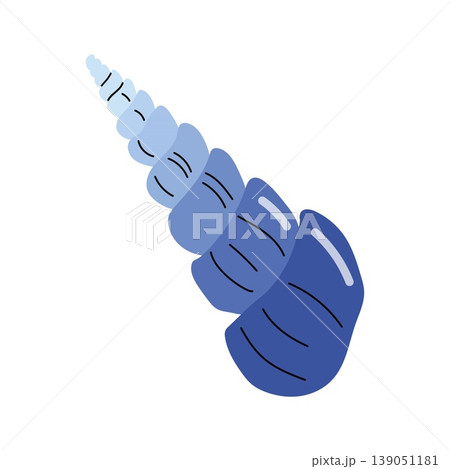 Long blue pointed spiral seashell cartoon icon on white background 139051181