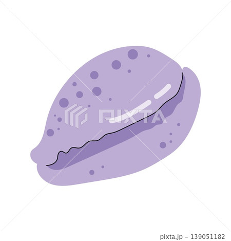 Purple oval cowrie seashell cartoon vector icon on white background 139051182