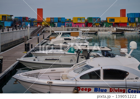 Doha, Qatar - April 10 2026: Box Park, located at the old Doha Port, is a leisure destination in Qatar. Made of colorful recycled containers with scenic panoramic views Doha, Qatar - April 10 2026: Box Park, located at the old Doha Port, is a leisure destination in Qatar. Made of colorful recycled containers with scenic panoramic views 139051222