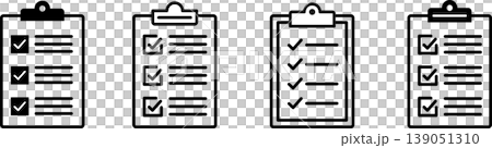 Icon illustrations of checklists, checkboards, and clipboards 139051310