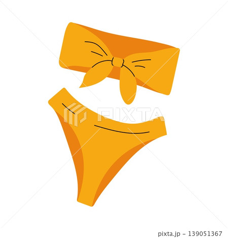 Yellow bandeau bikini set with bow top and high waist bottoms Yellow bandeau bikini set with bow top and high waist bottoms 139051367