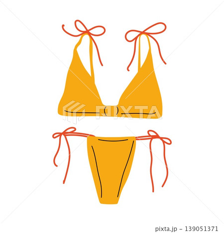 Yellow triangle bikini with shoulder ties and tie side bottoms 139051371