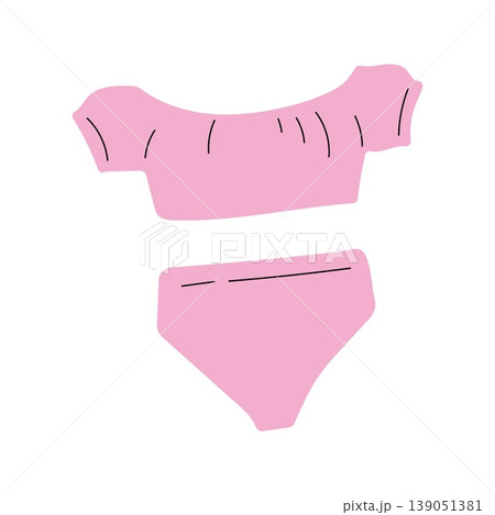 Pink off the shoulder ruffle bikini with high waist bottoms 139051381