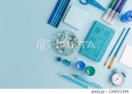 Blue and Green School Supplies Flat Lay 139051394