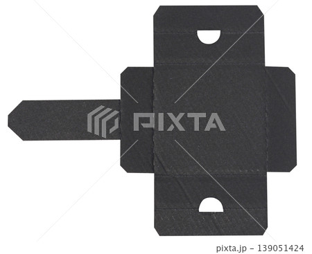 The interior of a folding box made of thick black corrugated cardboard, in the form of a flat blank with a central section The interior of a folding box made of thick black corrugated cardboard, in the form of a flat blank with a central section 139051424