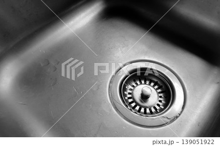 Stainless Steel Sink Drain Close-Up 139051922