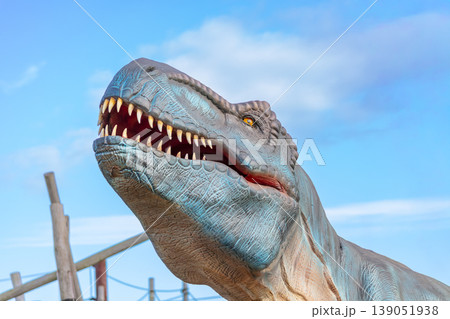 A large model Dinosaur in the outdoors at a wildlife park in Australia A large model Dinosaur in the outdoors at a wildlife park in Australia 139051938