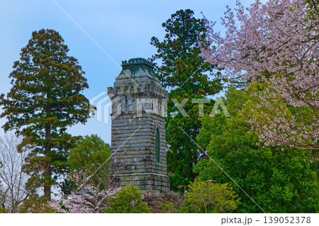 仙台城跡　昭忠碑と満開の桜 139052378