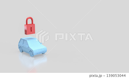 Car Security Concept With Red Padlock Above Vehicle 3d render. 139053044