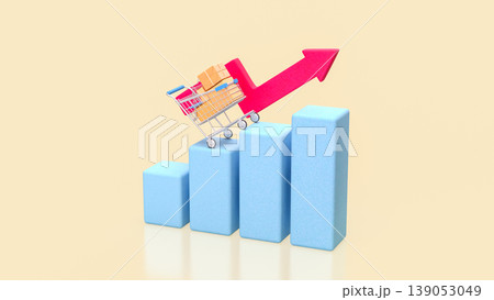E commerce Growth Concept With Shopping Cart Rising On Bar Chart 3d render. E commerce Growth Concept With Shopping Cart Rising On Bar Chart 3d render. 139053049