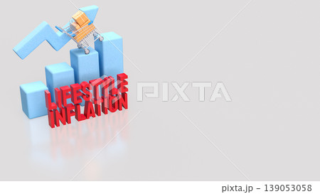 Lifestyle Inflation Growth Concept With Rising Spending And Shopping Cart Trend 3d render. 139053058