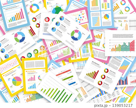 散らばったグラフとデータ資料の山 139053217